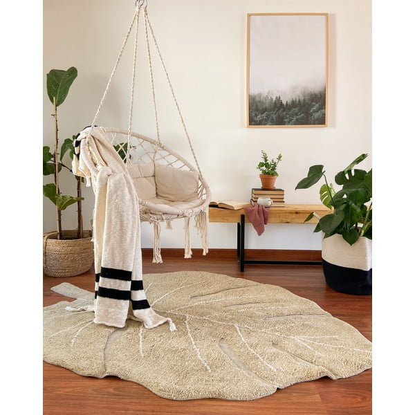 Khaki, waschbarer, handgewebter Baumwollteppich für Kinder, 120 x 180 cm Monstera Olive - Lorena Canals-image-1