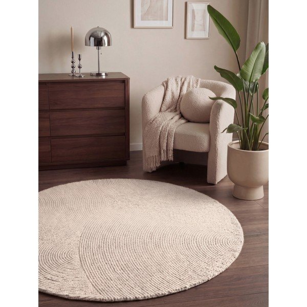 Handgewebter runder Wollteppich in hellem Naturton, Ø 150 cm Calmio - Hanse Home-image-1