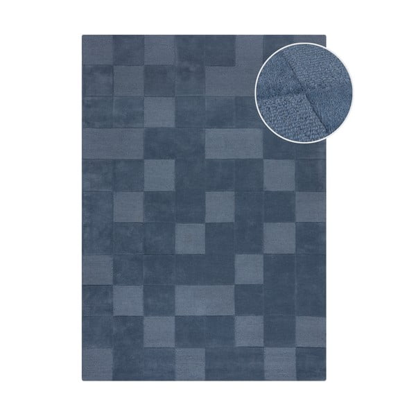 Dunkelblauer, handgewebter Wollteppich, 200 × 290 cm Checkerboard - Flair Rugs