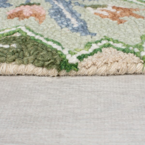 Grüner, handgewebter Läufer aus Wolle, 60 x 230 cm Bryony Shaped Floral - Flair Rugs-image-4