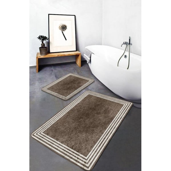 Taupefarbene, samtige Badezimmerteppiche im 2er-Set, 60 x 100 cm - Mila Home-image-2