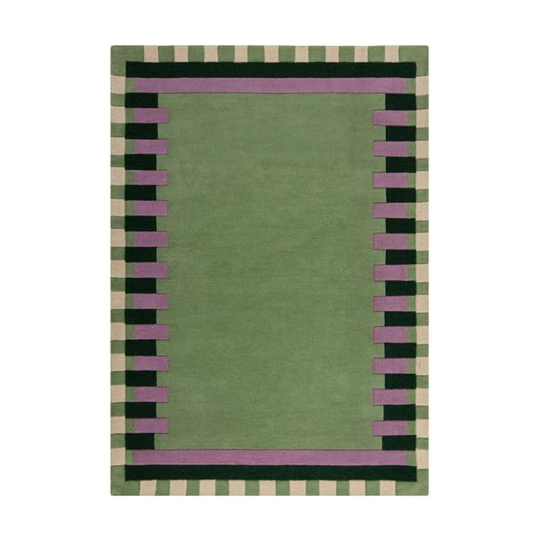 Grün-violetter, handgewebter Wollteppich, 160 × 230 cm Kai Wool Border - Flair Rugs
