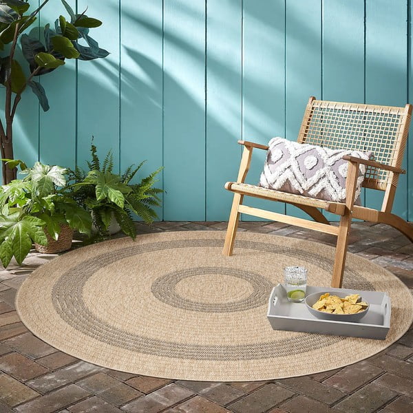 Schwarz-beiger runder Outdoor-Teppich, Ø 120 cm Comilla - Ayyildiz Carpets-image-1