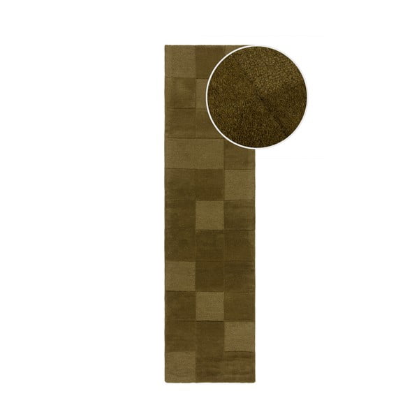 Khaki, handgewebter Wollläufer, 60 x 230 cm Checkerboard - Flair Rugs