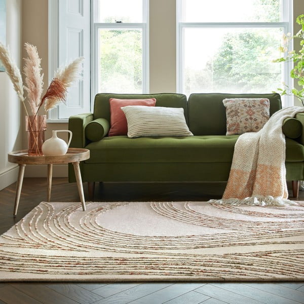 Orange-cremefarbener Wollteppich, 120 × 170 cm Abstract Swirl - Flair Rugs-image-1