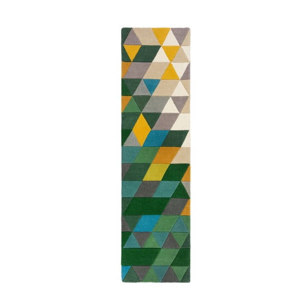 Gelb-grüner Wollteppich, Läufer, 60 x 230 cm Prism - Flair Rugs