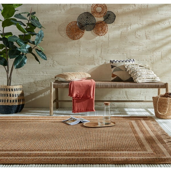 Teppich für den Innen- und Außenbereich in Naturfarbe, 160 × 230 cm Layla Border - Flair Rugs-image-1