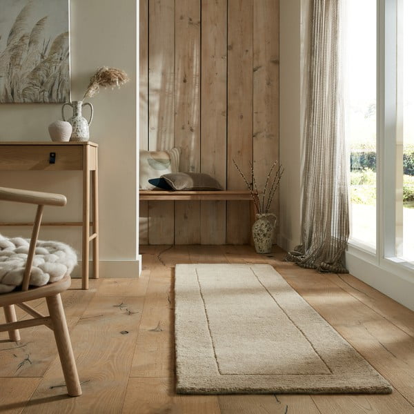 Beiger Wollläufer 60 × 230 cm Textured Wool Border - Flair Rugs-image-1