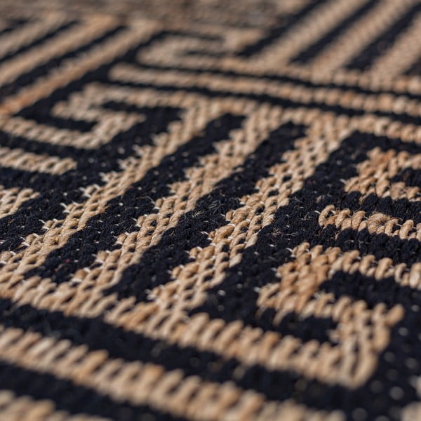 Schwarzer/naturfarbener, handgewebter Teppich mit Juteanteil, 120 x 170 cm Meander Jute - Flair Rugs-image-1