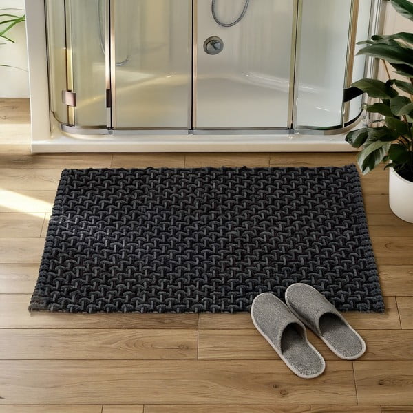 Anthrazitfarbene Textil-Badezimmermatte, 50 x 80 cm Ecoli - Wenko-image-1