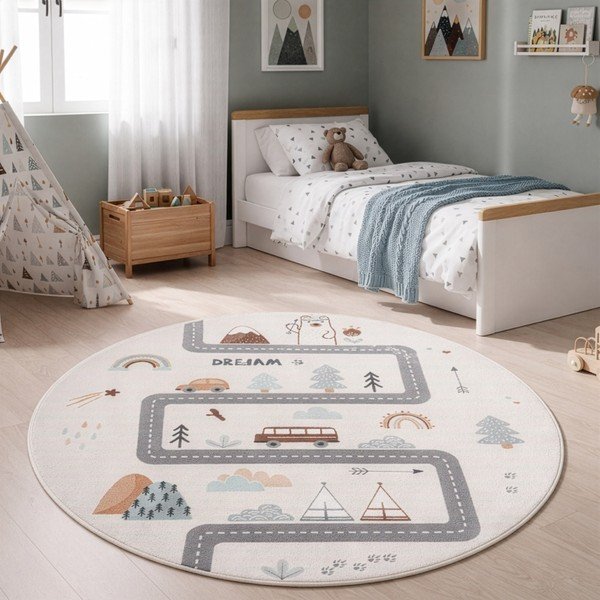 Cremefarbener, waschbarer Kinderteppich, Ø 120 cm Coco 1134 - Ayyildiz Carpets-image-1