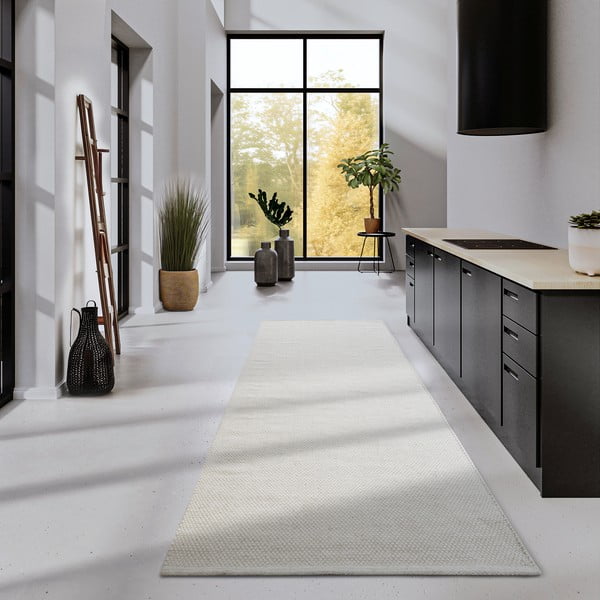 Cremefarbener, handgewebter Läufer mit Wollanteil, 80 x 200 cm Pradesh Natural White - Elle Decoration-image-1