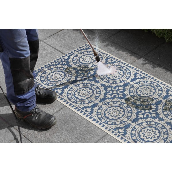 Weißer/blauer Teppich für Innen- und Außenbereiche 80x350 cm Jardin – Hanse Home-image-3