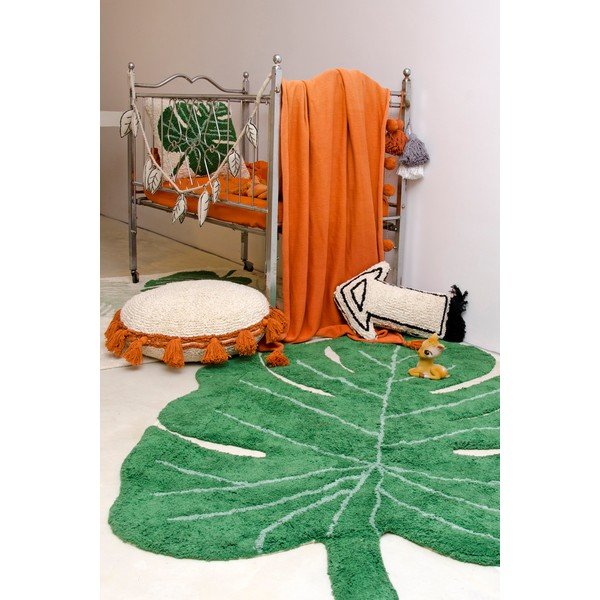 Dunkelgrüner, waschbarer, handgewebter Baumwoll-Kinderteppich, 120 x 180 cm Monstera Leaf - Lorena Canals-image-1