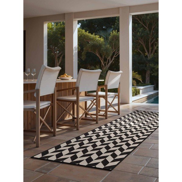 Schwarz/cremefarbener Läufer für drinnen und draußen, 80 × 200 cm Haringey Terrick - Ted Baker-image-1