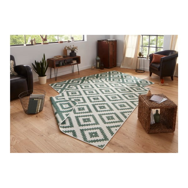 Weißer/grüner Teppich für Innen- und Außenbereiche 200x290 cm Malta – Hanse Home-image-3