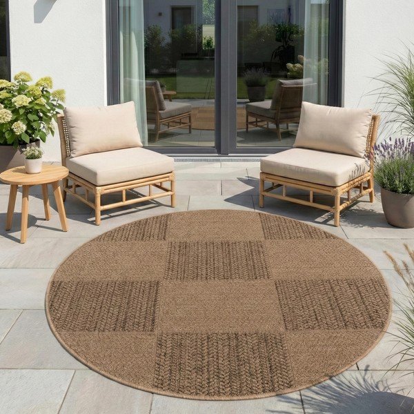 Brauner, runder Teppich für den Innen- und Außenbereich, Ø 120 cm Timber 1405 - Ayyildiz Carpets-image-1