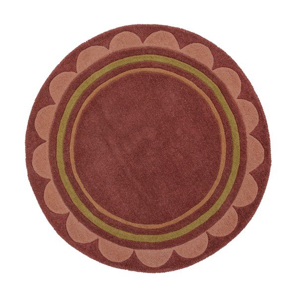 Weinroter, handgewebter, runder Wollteppich, Ø 120 cm Lois - Flair Rugs