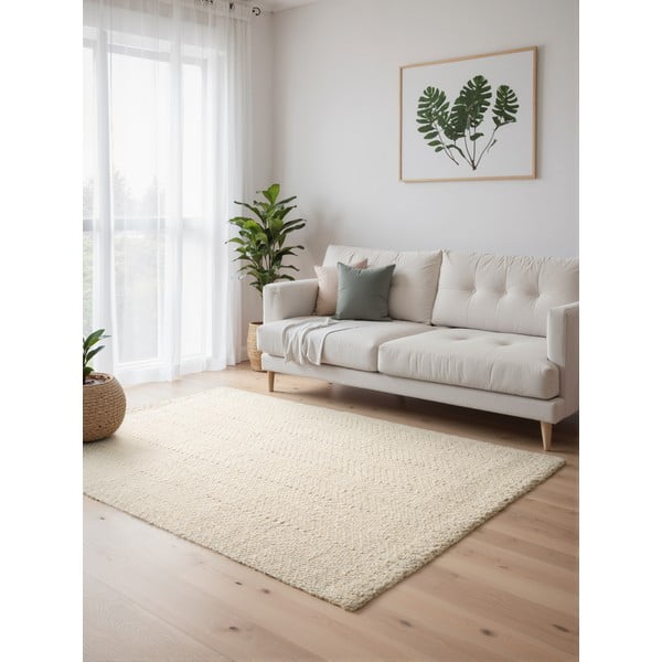 Cremefarbener/elfenbeinfarbener, handgewebter Teppich mit Wollanteil, 160 × 230 cm Majoli - Elle Decoration-image-1