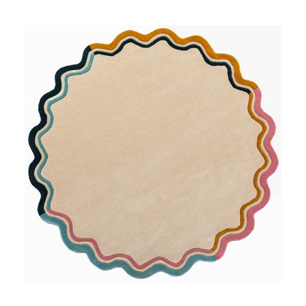 Handgewebter runder Wollteppich in Naturfarbe, Ø 180 cm Leo Scallop - Flair Rugs