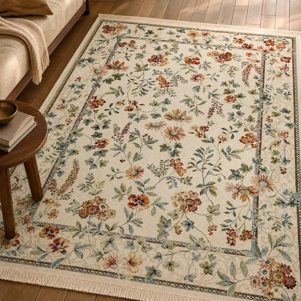 Cremefarbener Viskose-Teppich, 95 × 140 cm Oriental Flowers - Hanse Home-image-1