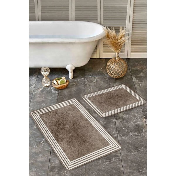 Taupefarbene, samtige Badezimmerteppiche im 2er-Set, 60 x 100 cm - Mila Home-image-4