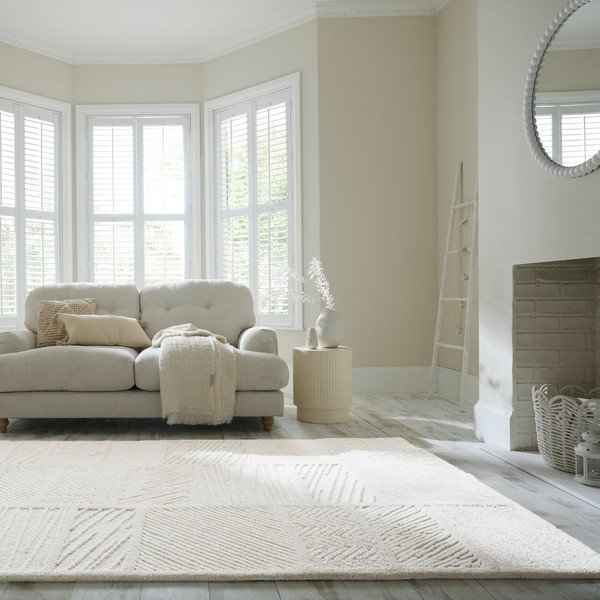 Weißer, handgewebter Teppich mit Wollanteil, 200 x 300 cm Sculptured Blocks - Flair Rugs-image-1
