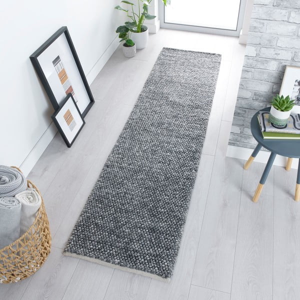 Dunkelgrauer, handgewebter Läufer mit Wollanteil, 60 x 230 cm Minerals - Flair Rugs-image-1