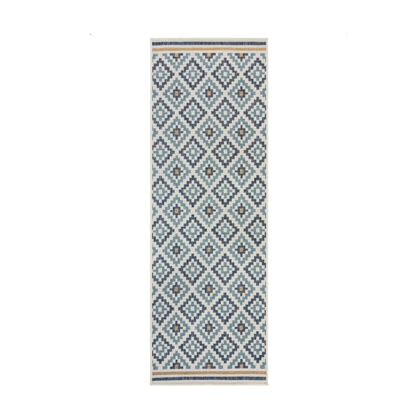 Gelb-blauer Teppich für den Innen- und Außenbereich, 80 x 230 cm Zia Trellis - Flair Rugs