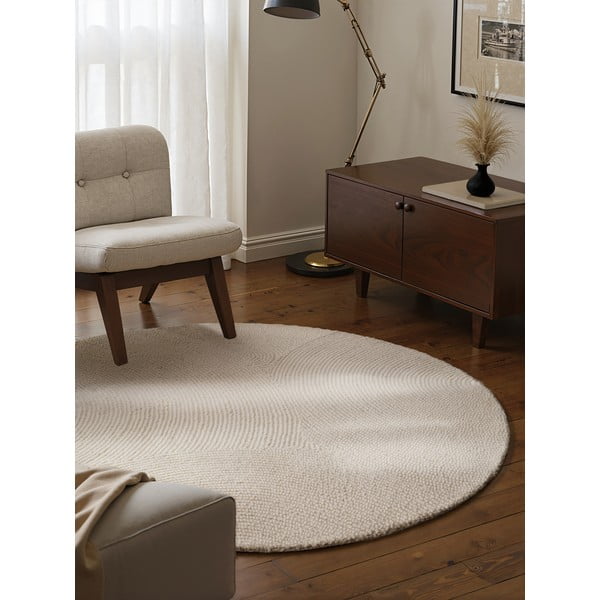 Handgewebter runder Wollteppich in hellem Naturton, Ø 150 cm Calmio - Hanse Home-image-3