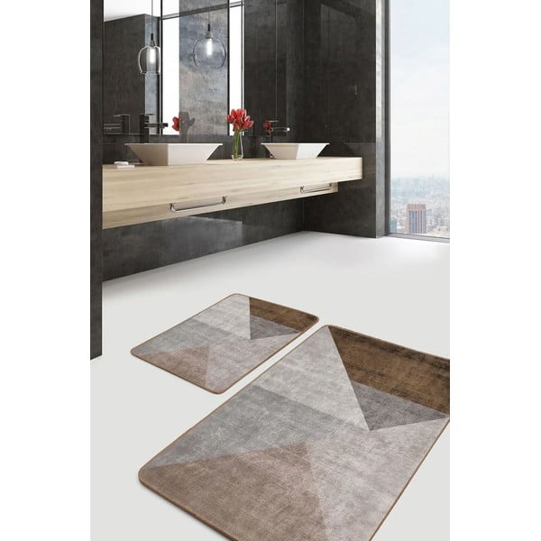 Grau-braune, samtige Badezimmerteppiche im 2er-Set, 60 × 100 cm - Mila Home-image-4
