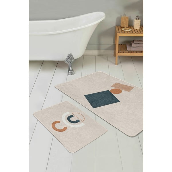 Beigefarbene Samt-Badezimmerteppiche im 2er-Set, 60 × 100 cm Geometry Shapes - Mila Home-image-2