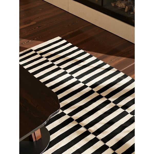 Schwarz-weißer, beidseitig handgewebter Wollteppich, 160 x 230 cm Vika - Hanse Home-image-4