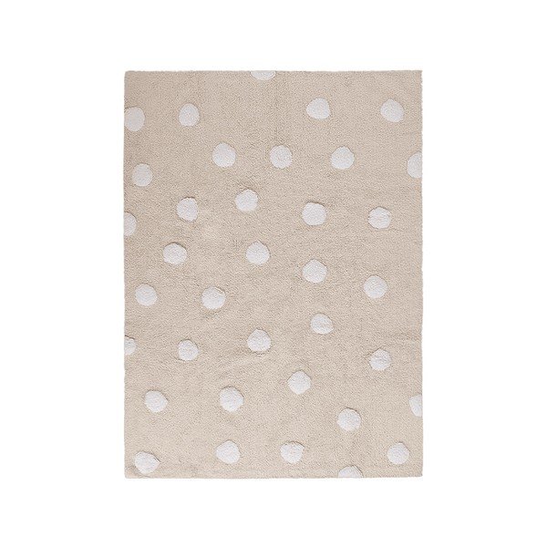 Beiger, waschbarer, handgewebter Baumwoll-Kinderteppich, 120 x 160 cm Polka Dots Beige - Lorena Canals