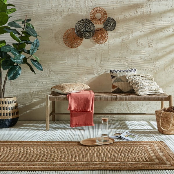 Laufmatte für den Außenbereich in Naturfarbe, 80 x 230 cm Layla Border - Flair Rugs-image-1