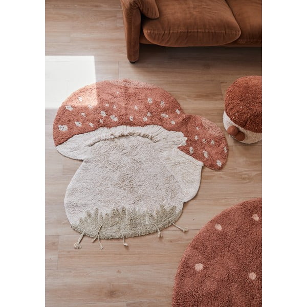 Waschbarer, handgewebter Baumwoll-Kinderteppich in Ziegelrot und Creme, 120 x 120 cm Boletus - Lorena Canals-image-3