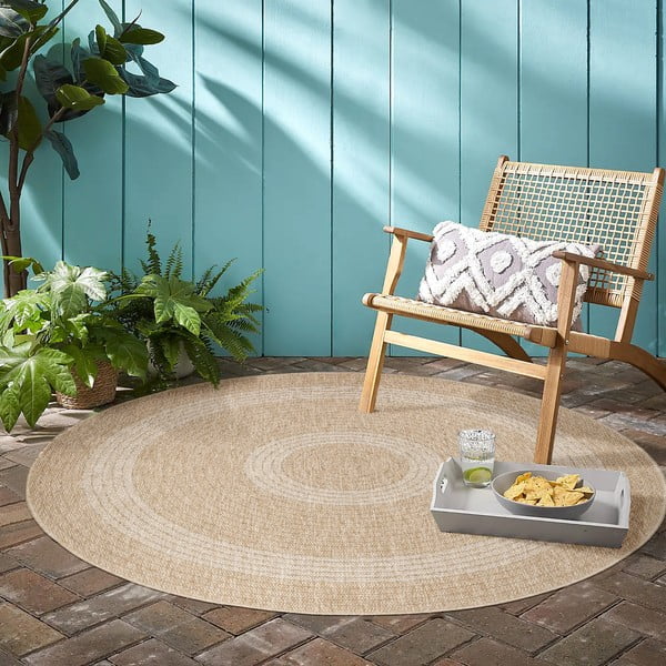Beiger, runder Teppich für den Außenbereich, Ø 120 cm Comilla - Ayyildiz Carpets-image-1