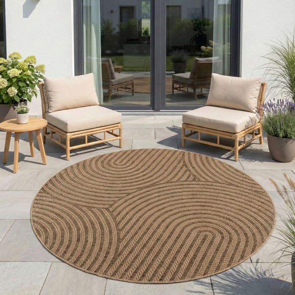 Brauner, runder Teppich für den Innen- und Außenbereich, Ø 120 cm Timber 1401 - Ayyildiz Carpets-image-1