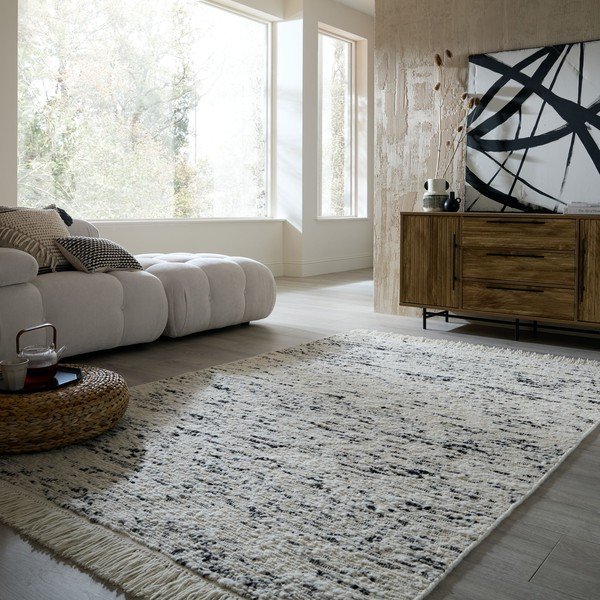 Grauer/elfenbeinfarbener, handgewebter Wollteppich, 140 × 200 cm Ellsa - Flair Rugs-image-1