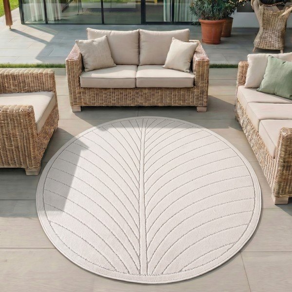 Cremefarbener runder Teppich für den Innen- und Außenbereich, Ø 80 cm Nova 1204 - Ayyildiz Carpets-image-1