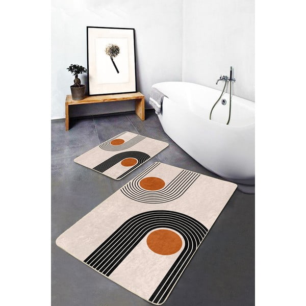 Beigefarbene Samt-Badezimmerteppiche im 2er-Set, 60 x 100 cm Dot Arch - Mila Home-image-1