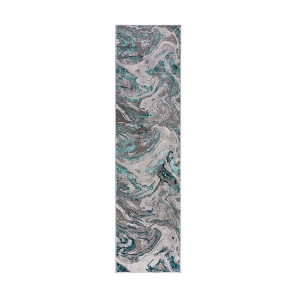 Grau-türkisfarbener Läufer, 80 × 300 cm Marbled - Flair Rugs