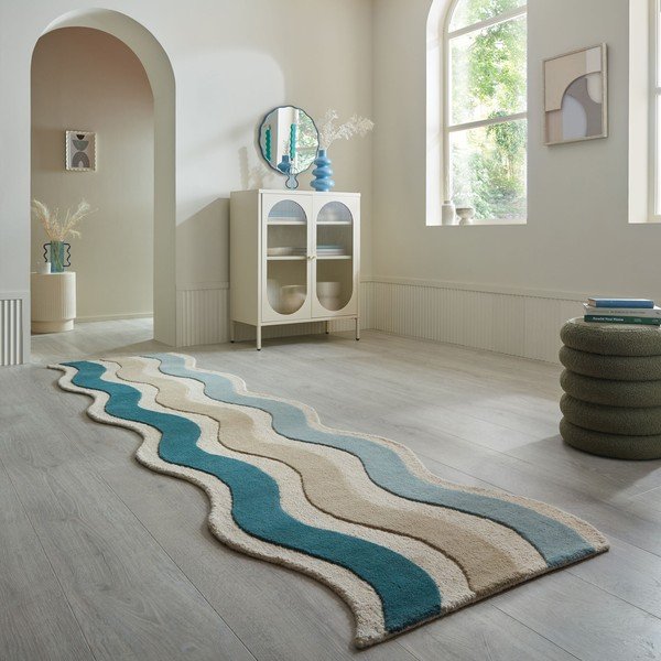 Blauer, handgewebter Wollläufer, 80 x 300 cm Cascade Wool - Flair Rugs-image-1