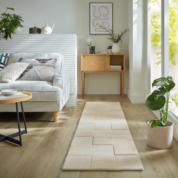 Beiger, handgewebter Läufer aus Wolle, 60 x 230 cm Checkerboard - Flair Rugs-image-1