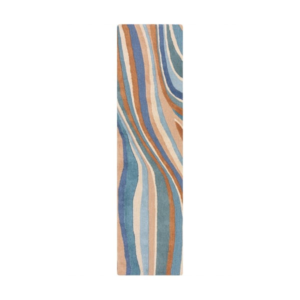 Blauer, handgewebter Läufer aus Wolle, 60 × 230 cm Abstract Flow - Flair Rugs