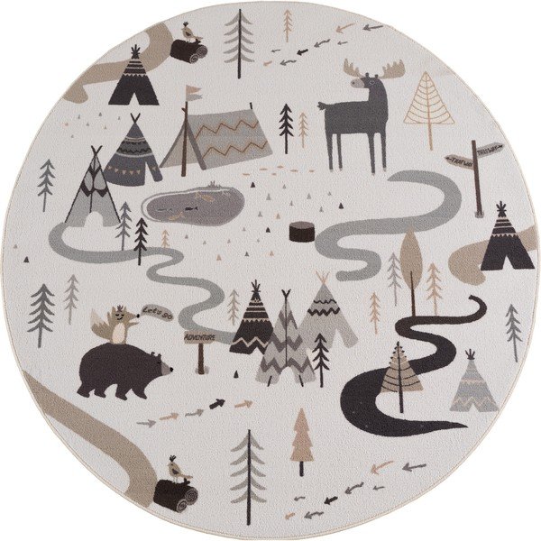 Cremefarbener, waschbarer Kinderteppich, Ø 120 cm Coco 1135 - Ayyildiz Carpets