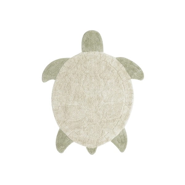 Beiger, waschbarer, handgewebter Baumwoll-Kinderteppich, 110 x 130 cm Sea Turtle - Lorena Canals