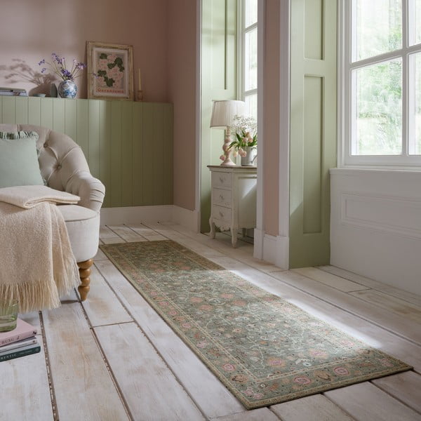 Hellgrüner, waschbarer Läufer, 60 x 230 cm Una Floral - Flair Rugs-image-1