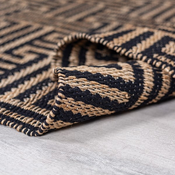Schwarzer/naturfarbener, handgewebter Teppich mit Juteanteil, 120 x 170 cm Meander Jute - Flair Rugs-image-3
