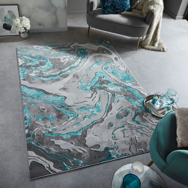 Grau-türkisfarbener Teppich, 240 × 340 cm Marbled - Flair Rugs-image-1